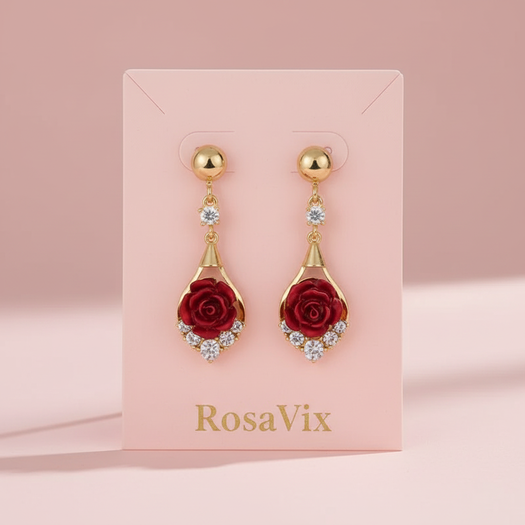 Gold Rose Earrings - RosaVix Blush