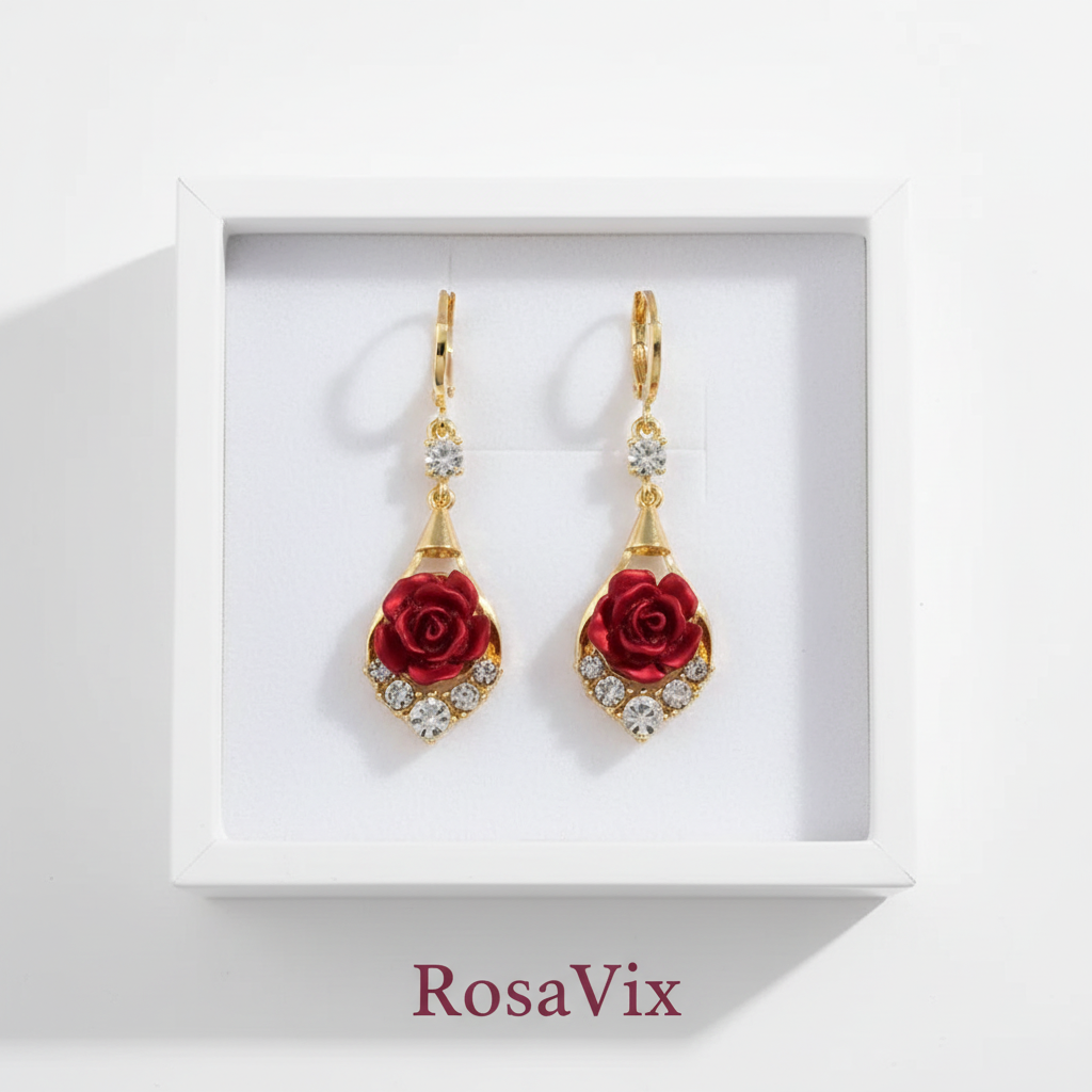 Gold Rose Earrings - RosaVix White