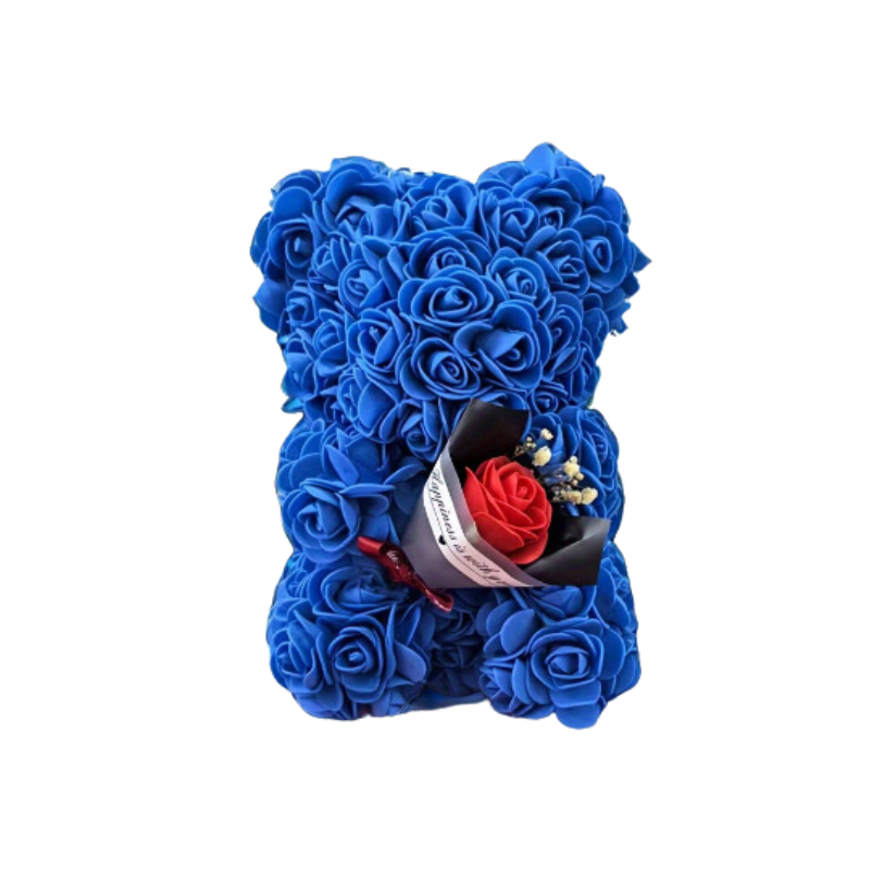 Preserved Rose Teddy Bear Floral Gift (Blue)
